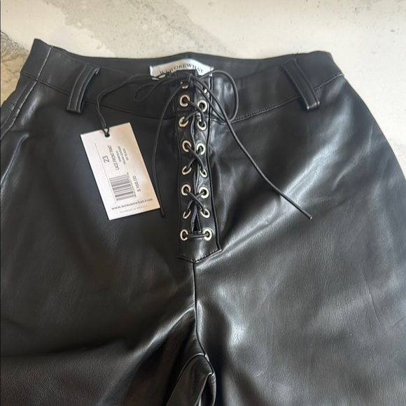 WeWoreWhat lace up Black Straight faux leather pants - Picture 3 of 6